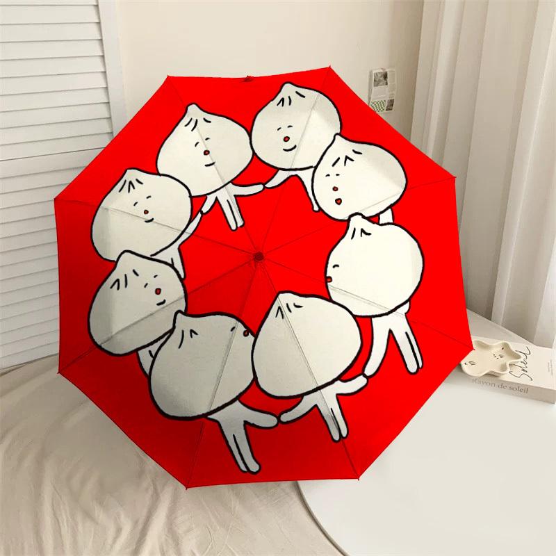 

1PC Dumpling Circle Umbrella-9-Rib Reinforced, Automatic Open, Lightweight & Durable, Cute Fashion Accessory for Outdoor-P0725