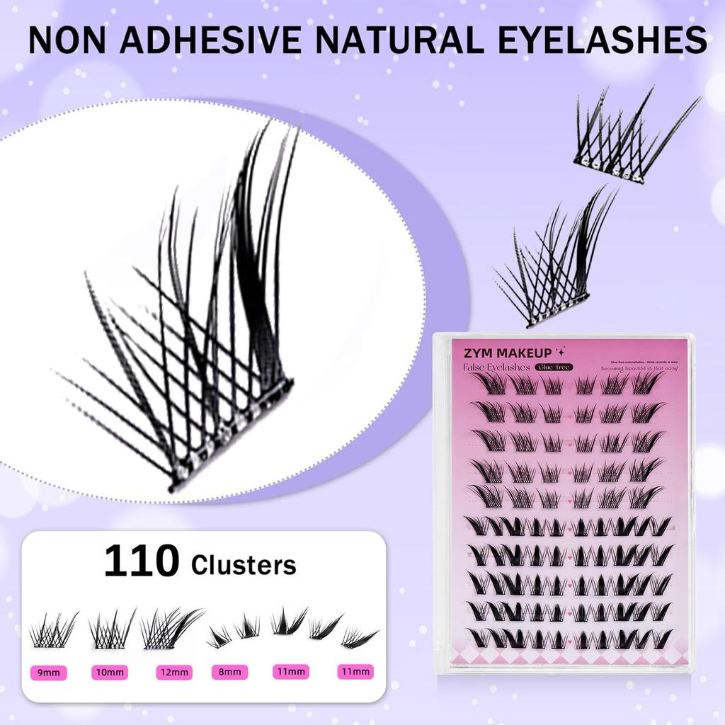 MASSMOT 110PCS False Eyelashes, Self Adhesive Eyelashes, Wispy Handmade Fake Eyelashe, No Glue Needed Tweezers included (LMJ03-3)