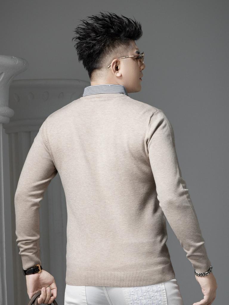 European Trendy Brand V-Neck Fake Two-Piece Sweater for Men, 2025 Autumn and Winter New Solid Color Knitwear, Warm Knitted Sweater