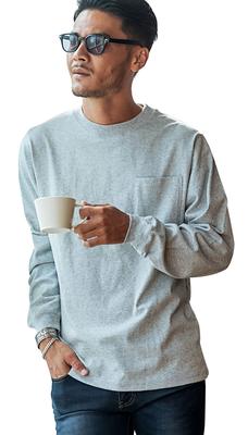 Unisex Long Sleeve Big Heavy S 04 [Good Wear] Men's T-shirt, Silhouette, Weight, Pocket, Plain, 2W7-8518 [-] (GRY)