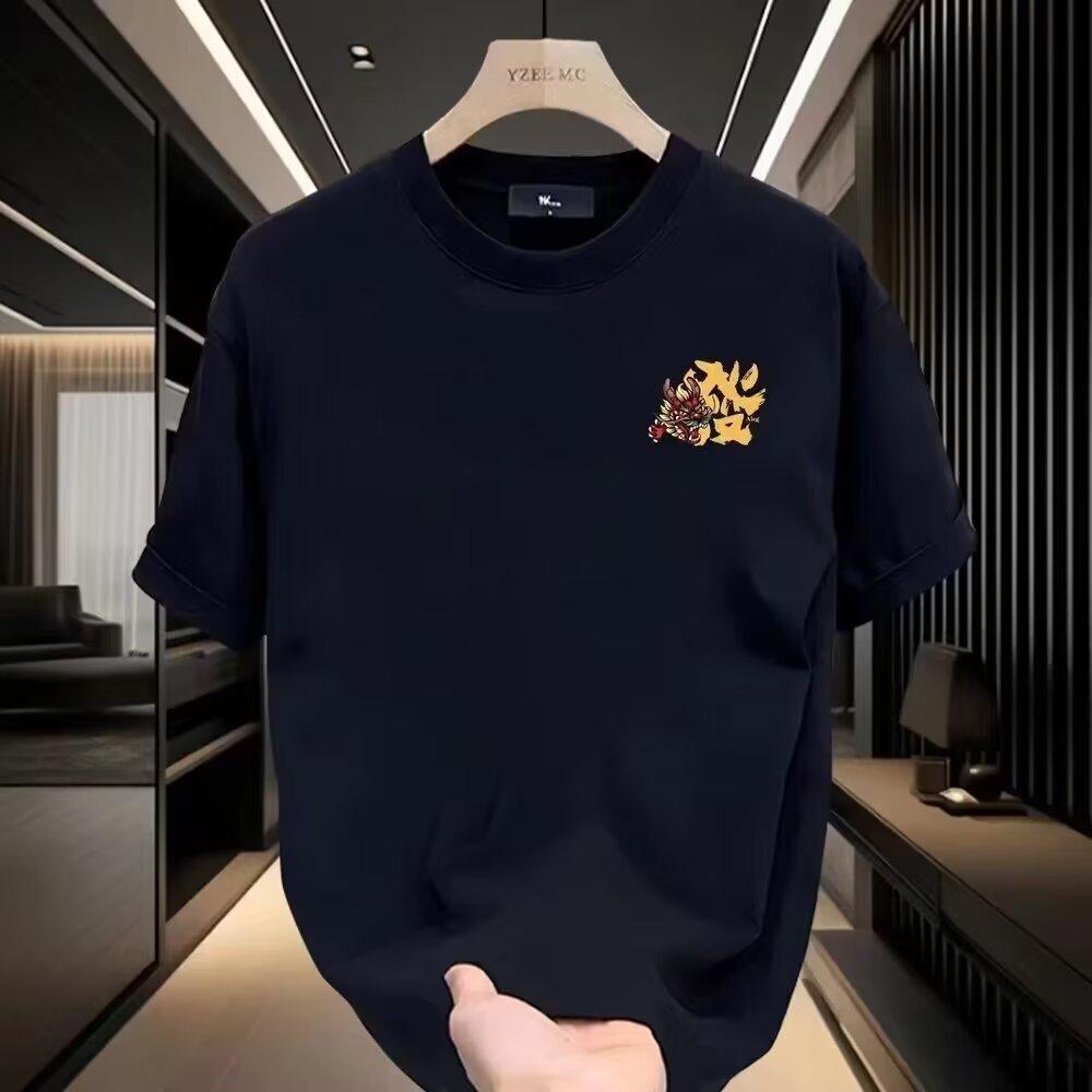 Summer 2025 New National Trend Heavyweight Casual Loose Printed Short Sleeve T-Shirt Men's Half Sleeve Men's Trendy Brand Top