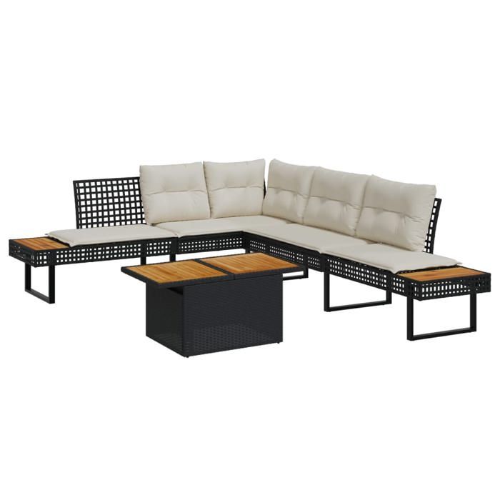 VidaXL Salon de jardin avec coussins 2 pcs noir résine tressée acacia 3277498