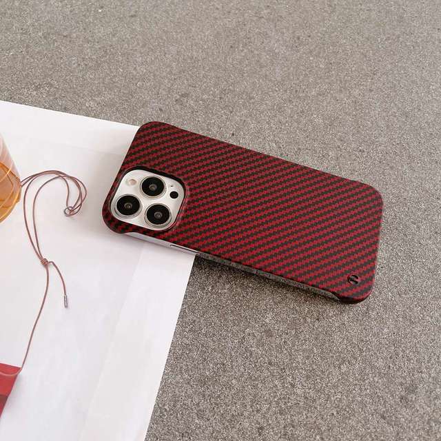 Schlanke, harte PC-Hülle ohne Rahmen für iPhone 14 13 11 12 Pro Max Mini Xr X Xs 7 8 Plus Karbonfasermuster mit Lanyard-Loch