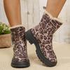 Fashion Leopard Print Platform Ankle Boots Women Plus Size 43 Thicken Plush Warm Winter Boots Woman Non Slip Zipper Short Botas