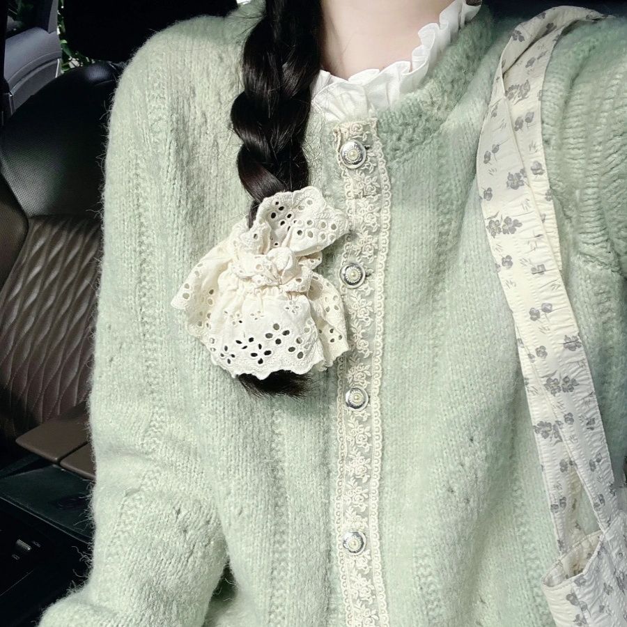 

Женский литературный ретро ленивый стиль зеленый вязаный кардиган с кружевным дизайном весенний верхний свитер-куртка XL зелёный