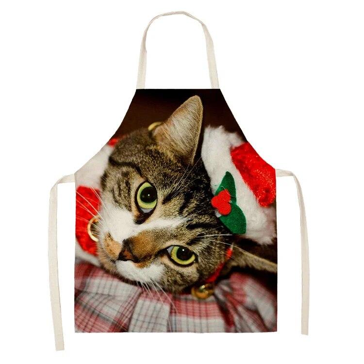 Simple Red Hat Cat and Dog Pattern Women's Kitchen Apron Linen Clean New Year 2022 New Apron