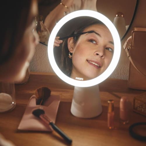 Philips Actress Mirror with LED Light, 3 Color Lighting Modes, Adjustable Angle, 95% Natural Light Reproduction, Makeup Mirror, Makeup Mirror, USB Cha