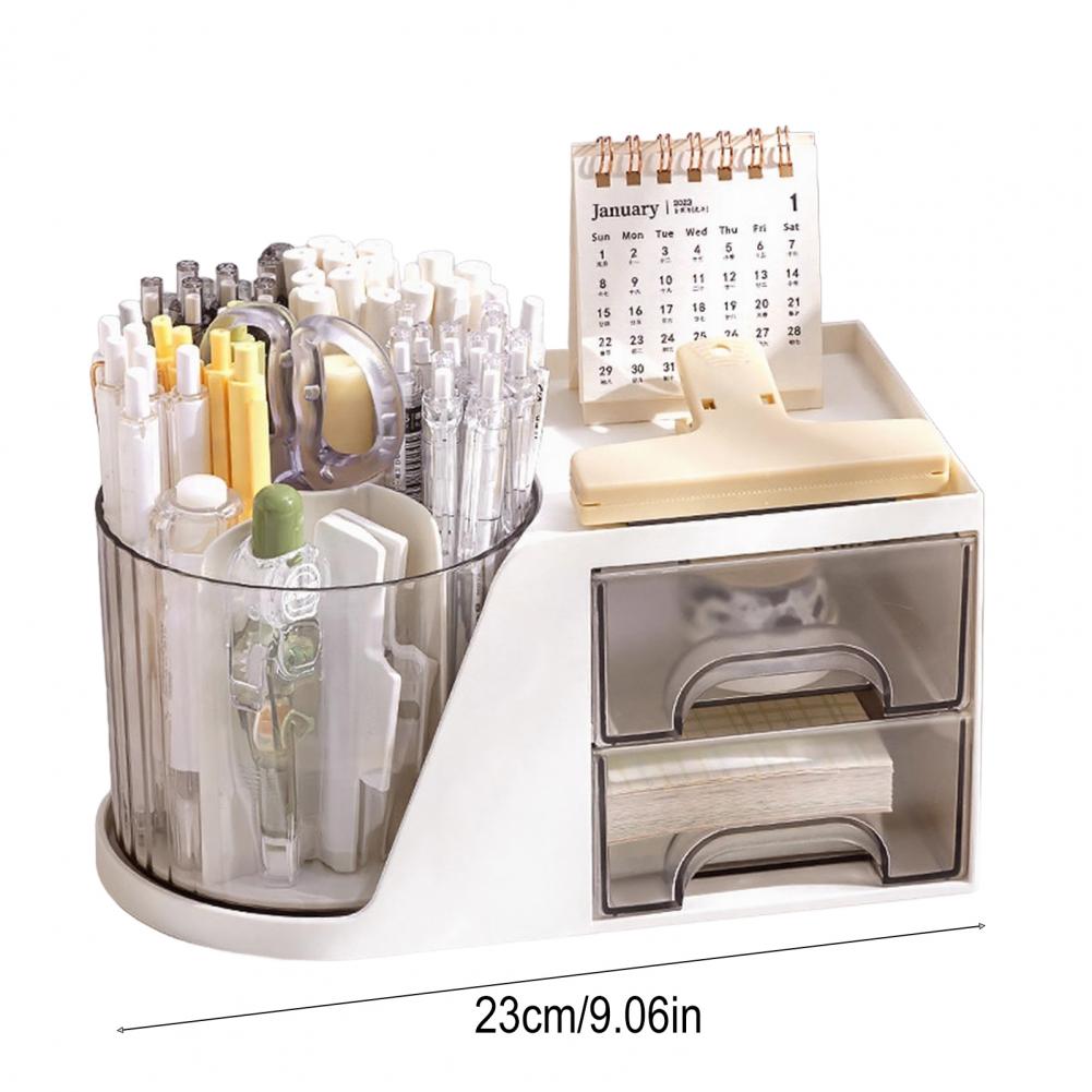 Storage Rack Swivel Pencil Holder 360 Degree Rotating Desk Organizer with 4 Compartments Drawers Plastic Stationery Organizer