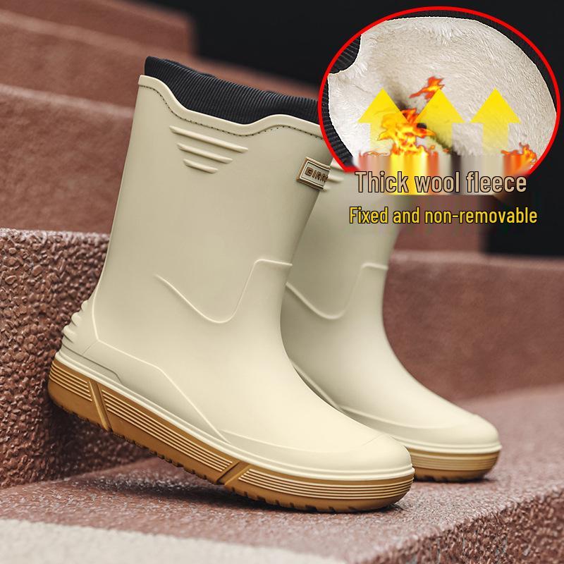 Men's Fashionable Waterproof Mid-Calf Non-Slip Rubber Boots - Warm Outdoor Short Boots