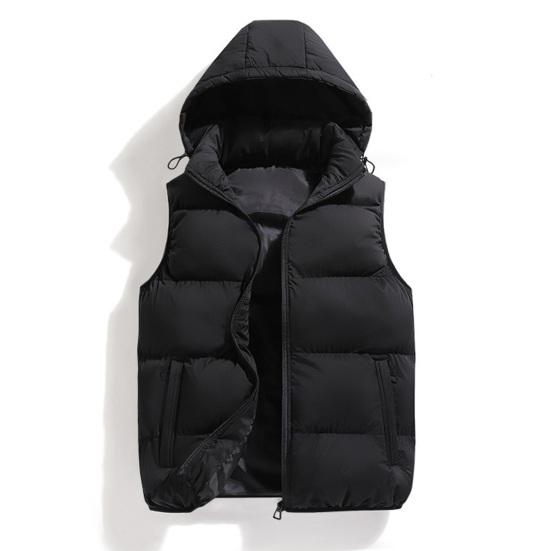 Pánská zimní bavlněná vesta Bez rukávů Kapuce na zip Kapsy Cardigan Zahuštěný Jednobarevný Větruodolný Udržování tepla Měkký Teplý Ležérní Kabát Vesta