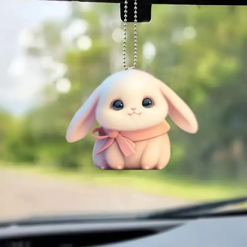 Delightful Cartoon Bunny Acrylic Ornament For Car Interior Scarf And Key Holder
