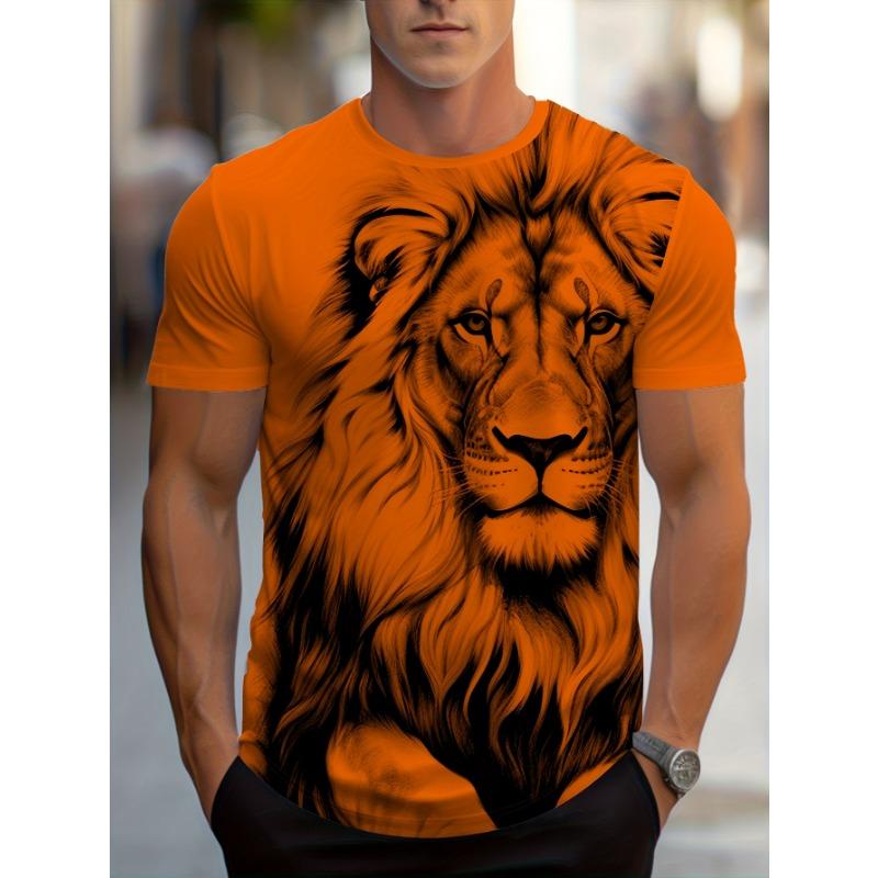 T-shirt Estiva da Uomo con Stampa Digitale 3D Leone