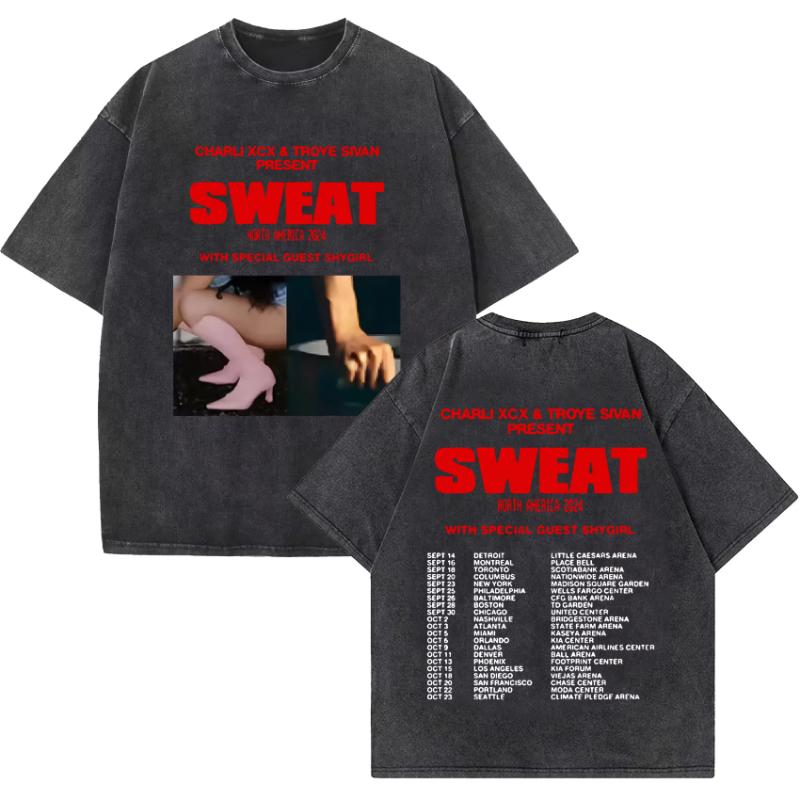 

Charli Xcx Brat Tour Album Letter Print T Shirts Women Hip Hop High Quality Vintage Washed Fashion Tshirt Unisex Streetwear M