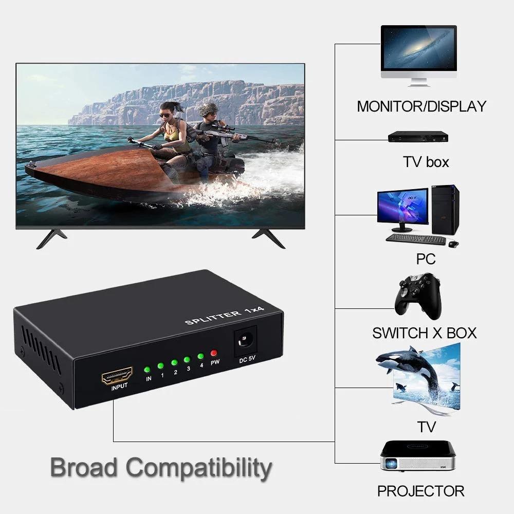 Splitter 1 In 4 Out -4K Hdmi Splitter 1x4 Ports V1.4 Powered 4K/2K Full Ultra HD 1080p US Adapter 3D Support