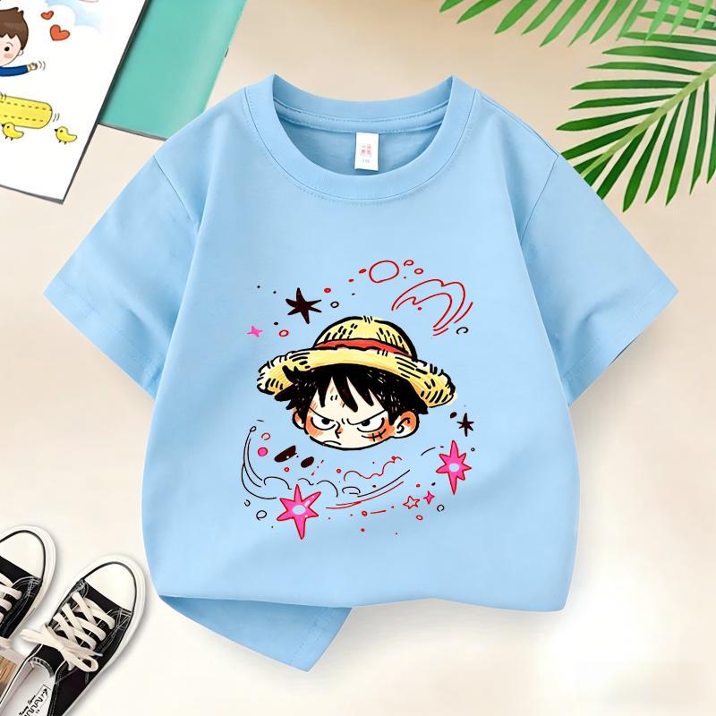 Summer Kids TShirt One Piece AnimeThemed Pure Cotton Printed Tee Cute Casual Style for BoysGirlsPerfect ForGiftingandTravel