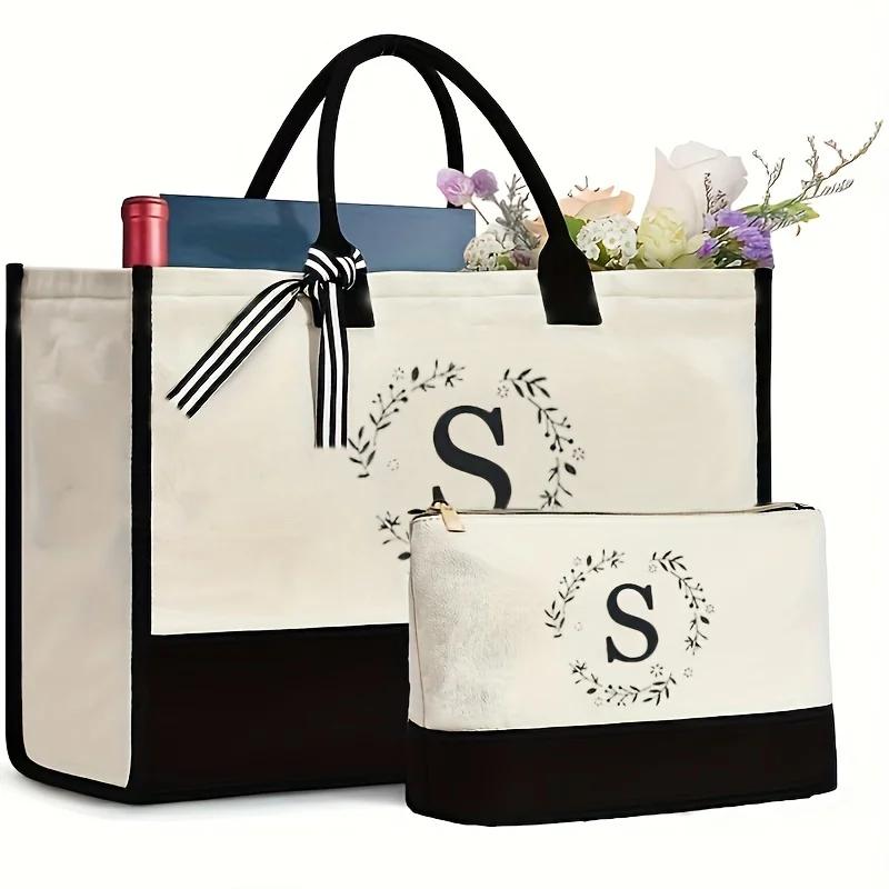 Women's  Set Large Capacity Shopping Bags Fashion Canvas Letter Handbag Makeup Bags Travel Storage Bag Office