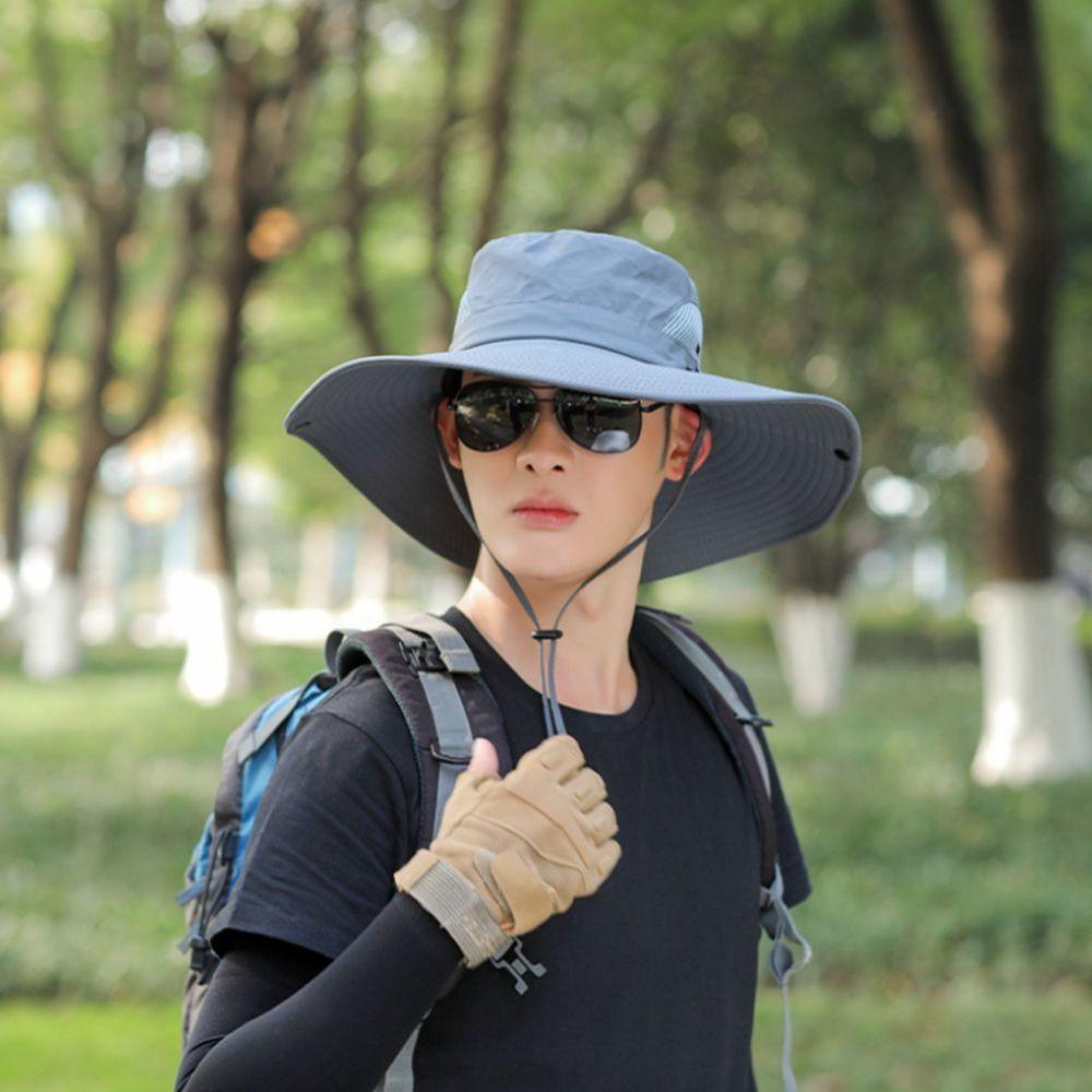 Summer Foldable Large Brim Sun Hat Polyester Breathable Fisherman Hat Solid Color Shade Cap Fishing Hat Hiking