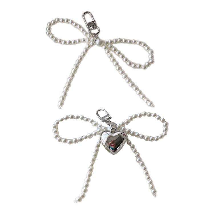 Fashionable Bead Bowknot Phone Charm Keychain Cellphone Chain Stylish Pendant Fashionable Bowknot Keychain Accessory