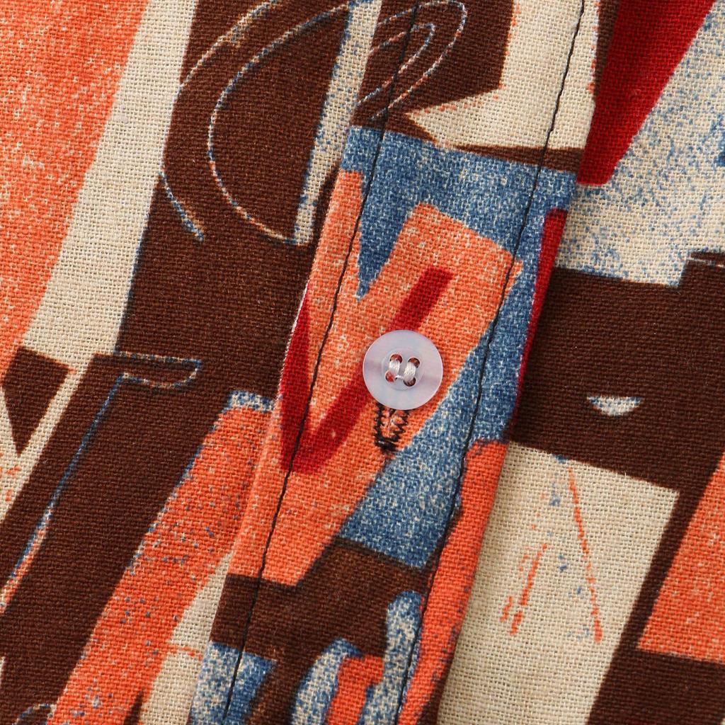 Men's Hawaiian Vacation Casual Cotton Linen Top Printed Short Sleeve Floral Shirt