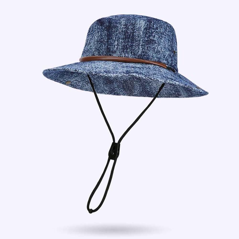 Breathable Sunshade Cowboy Hat Drawstring Sunscreen Basin Cap Sun Cap Denim Fisherman Hat  Hiking