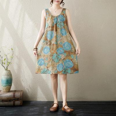 Αμάνικο Plus size βαμβακερό vintage πουά νέο σε φορέματα για γυναίκες casual Midi χαλαρό καλοκαιρινό φόρεμα