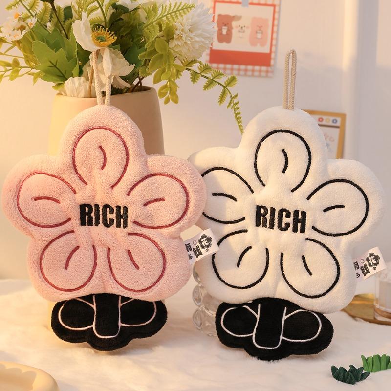 Coral Fleece Thickened Hand Towel, Kitchen Hanging Dual-purpose Towel, Water-absorbing and Quick-drying Square Towel, No Shedding