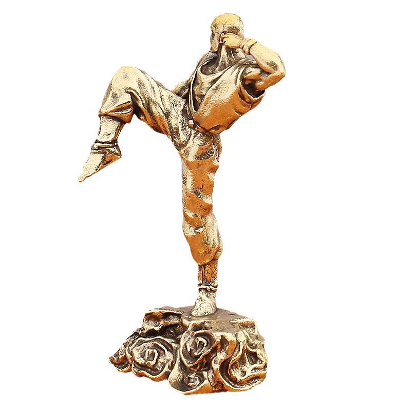 Retro Brass Shaolin Kung Fu Monk Figurine - Copper Desktop Decorative Toy Gift