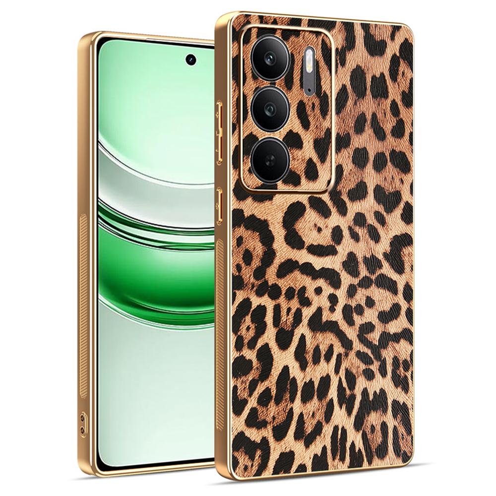 

For Realme C75 4G/5G Case Leopard Print PU Leather Coated PC+TPU Electroplating Phone Cover A