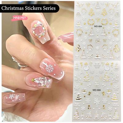 Gold Christmas Nail Art Stickers - Bronzing Xmas Tree Snowflake Snowman Star - Cartoon Deer New Year Manicure Decals