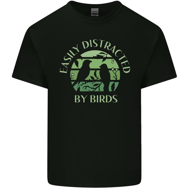 

Bird Distracted Fun Bird Watching Birding Cotton Mens T-Shirt - Men s Summer Cotton Graphic Tee S
