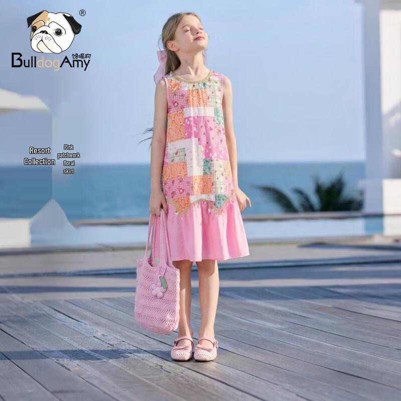 Chanzuigou Girls  Candy Pink Floral Patchwork Summer Dress 160 cm
