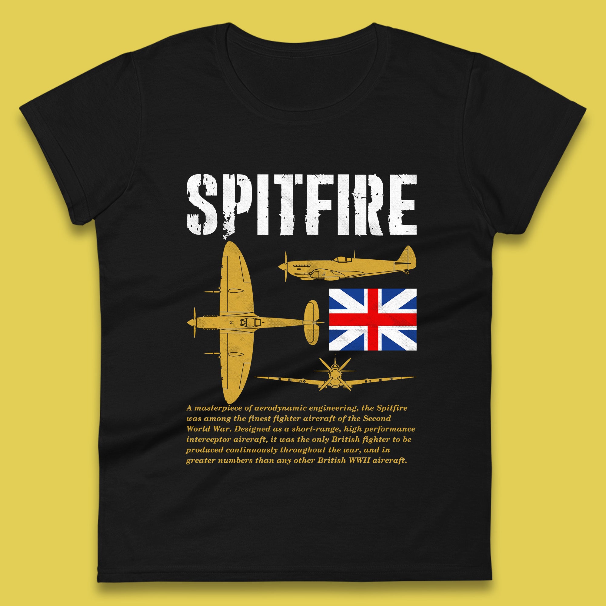 Supermarine Spitfire Royal Air Force British Army Uk Flag Spitfire WWII Remembrance Day Womens Tee T Shirt Mens Tops Unisex Top 2XL