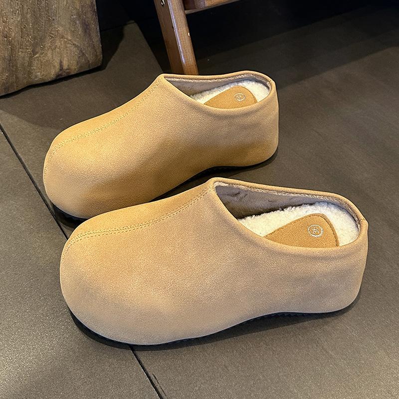 Thick-bottomed Bag Head Mao Mao Slippers Women's Outer Wear 2025 Winter New Lazy Warm Muffin Height Increase Versatile Home Cotton Mop