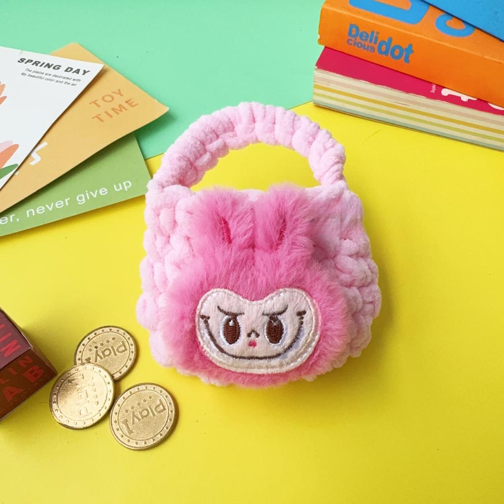 New Labubu Plush Wallet Hand Knitted Bluetooth Earphones Data Cable Storage Bag Protective Cover CLE