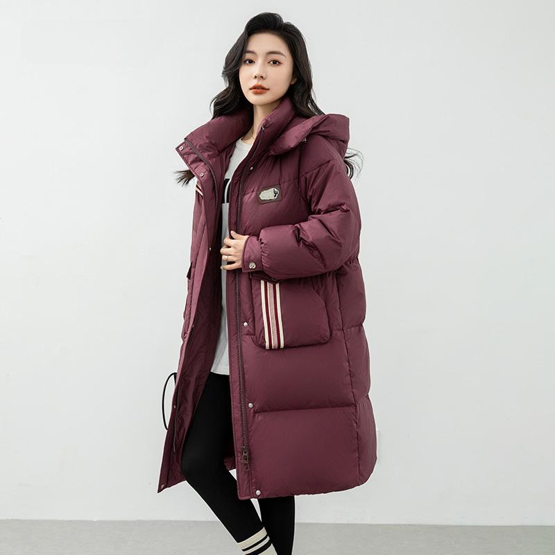 Dámská péřová bunda podzimní a zimní střední délky v korejském stylu, módní stojáček, kapuce
