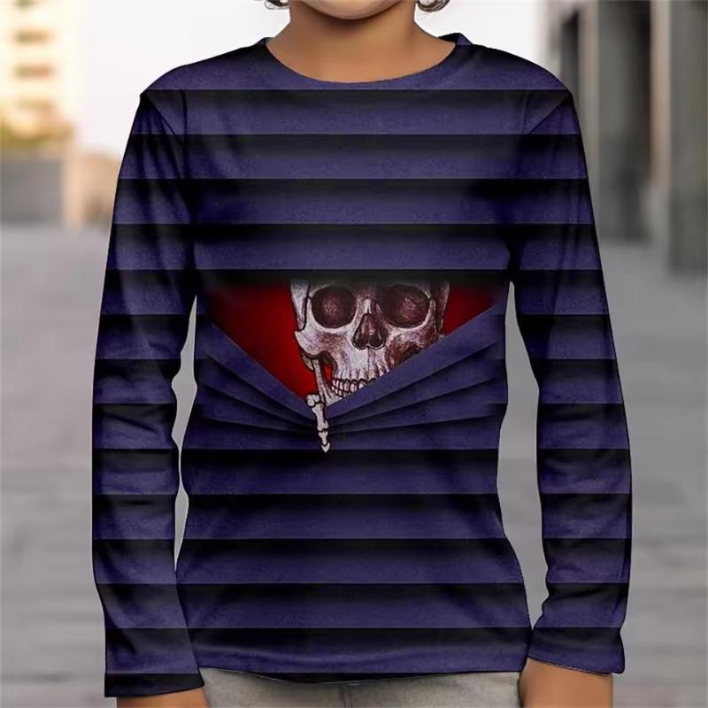 Girl Clothes Halloween Tees 3D Skull Print T Shirts for Children Clothes Fteenagers Boys Wear Long Sleeve Children's Clothing