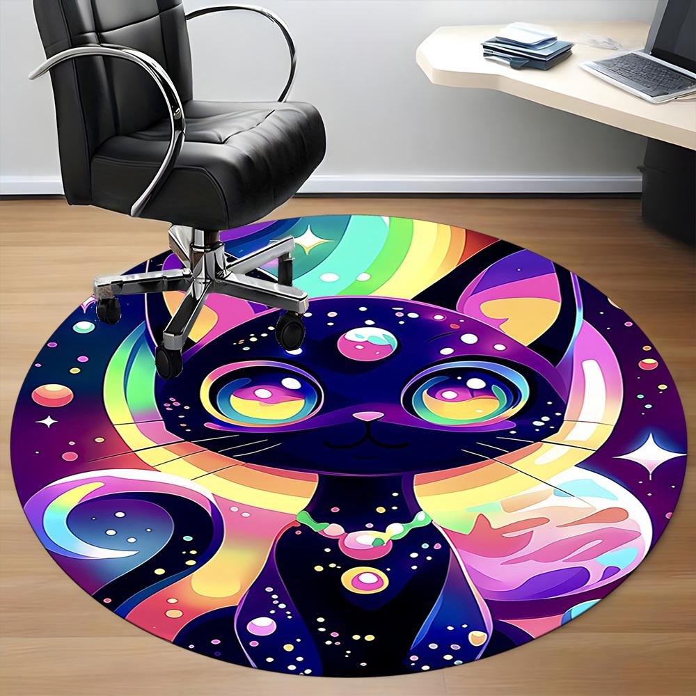 1 Stück Galaxie Katze Büro Runder Teppich, Unter Bürostühlen Schlafzimmer Wohnzimmer Heimdekoration, Raumdeko