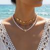 3pcs Bohemian Colorful Rice Beads Chain Necklace for Women Imitation Elegant Pearl Starfish Shell Conch Necklace Jewelry Gift
