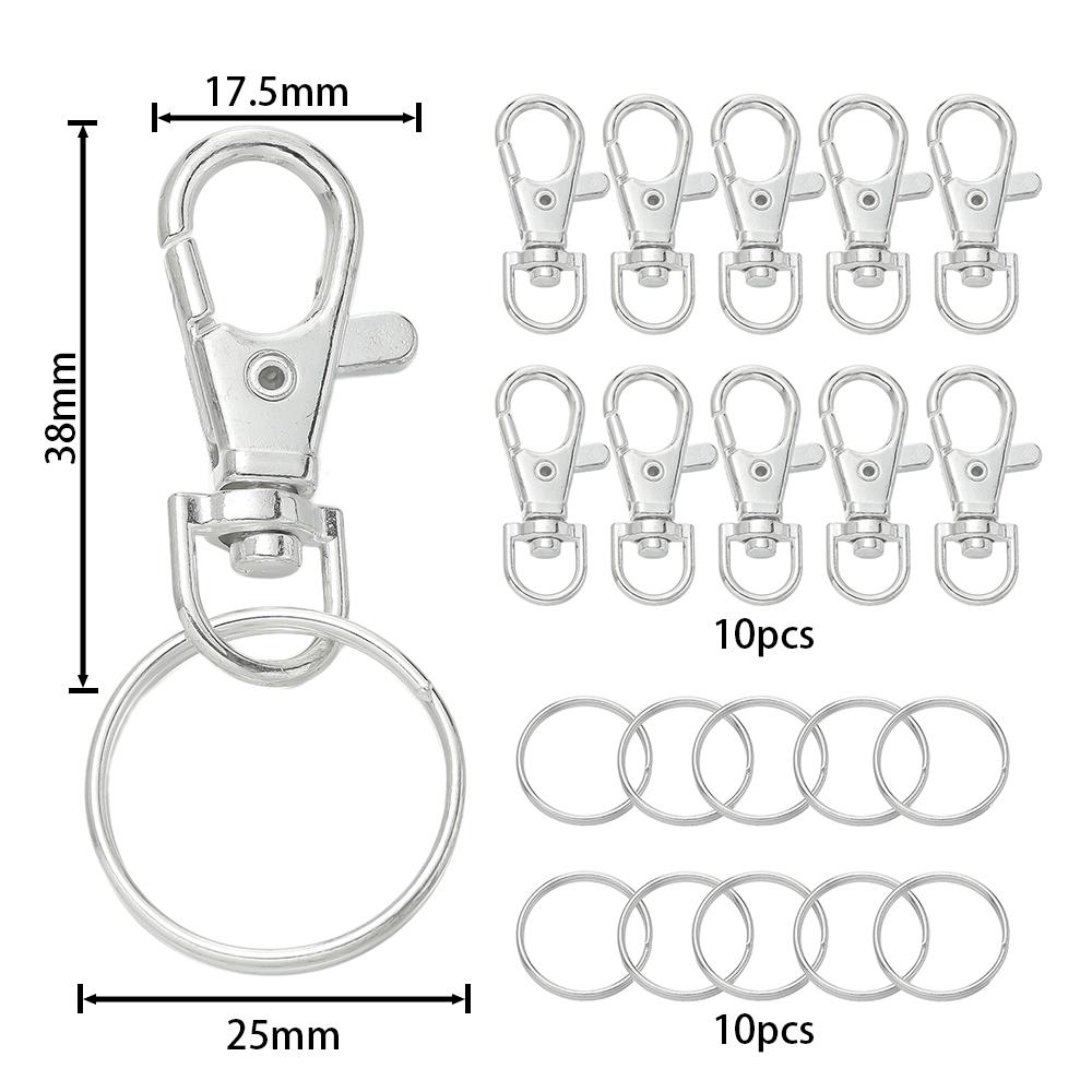 20pcs/lot Swivel Snap Hooks With Key Rings Key Chain Clip Hooks Lobster Claw Clasps For Bag Dog Chains Keychains DIY Jewelry