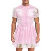 Herre Sissy Maid Kjole Kapper Kant Puffermer Sløyfedetalj Glitrende Puffete Kjole Låsbar Crossdressing Kostyme