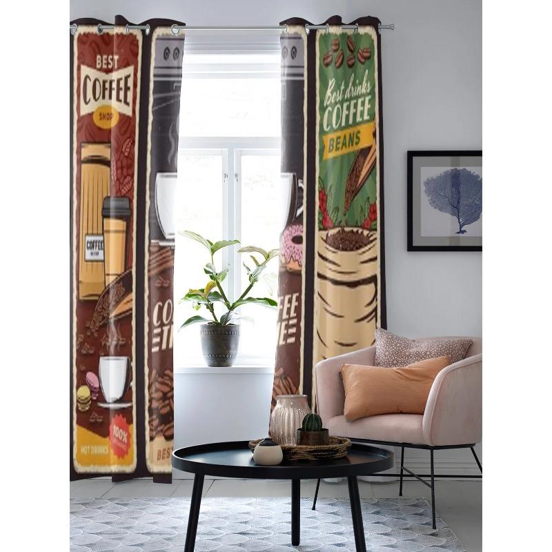 Coffee Shop Vintage Cafe Menu Modern Window Curtains Drape For Kitchen Living Room Bedroom Decoration Curtains