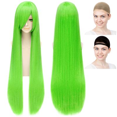 CaseEden Cosplay Wig, Full Wig, Heat Resistant, Silky Smooth, Long, 100cm, Light Green, Bright Green, WIG5610