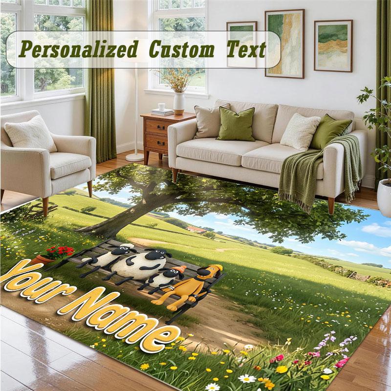 Crystal Velvet Square Rug Custom NameShaun the Sheep Pattern Non Slip Home Floor Decor Rug