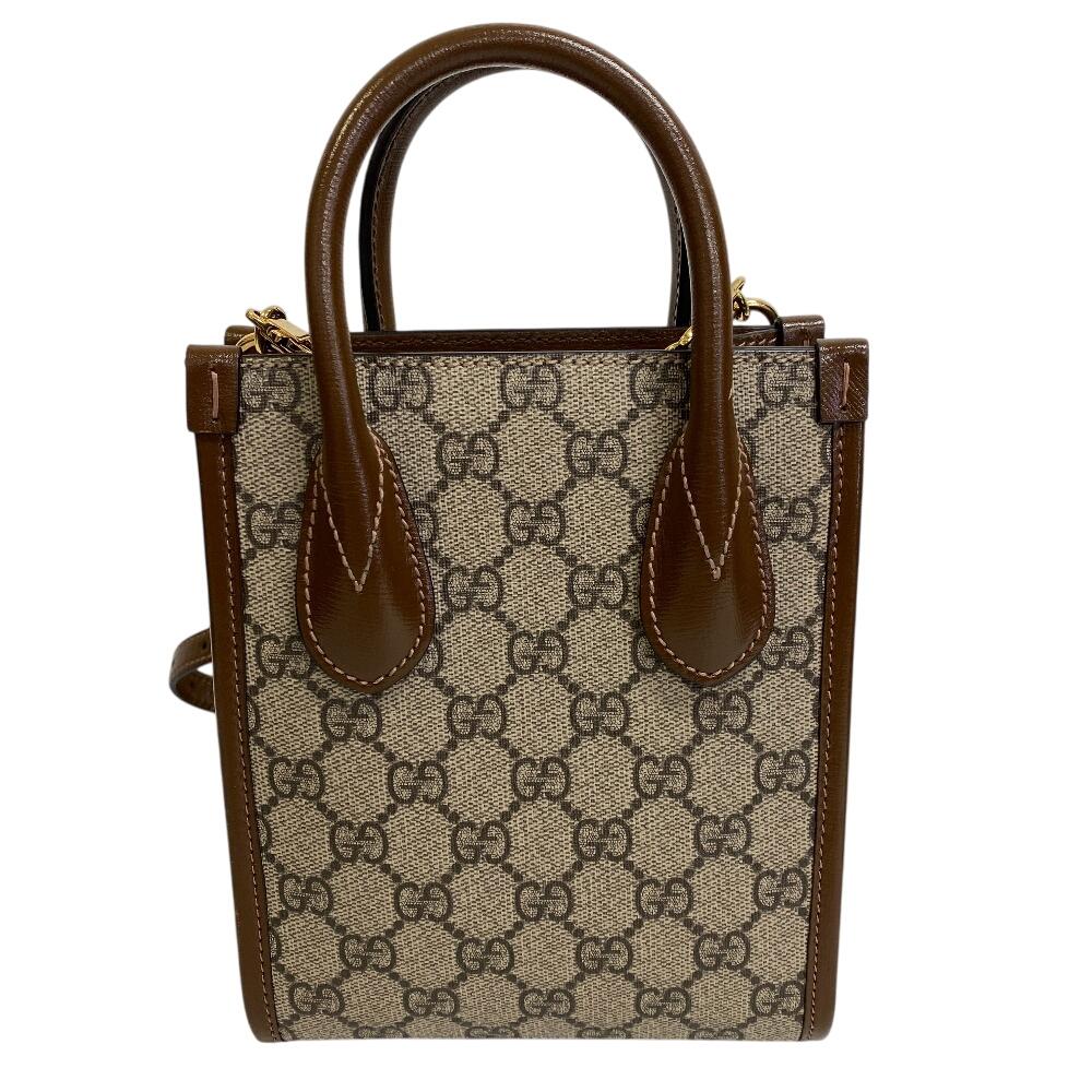 Gucci Interlocking G Mini Tote Shoulder 2WAY GG Supreme PVC Handbag Brown PVC Women Used