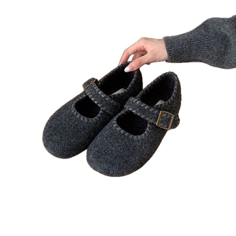 Flat Bottom Round Head Leopard Print Plush Shoes Women's Outer Wear 2025 New Autumn and Winter Mary Jane Single Shoes Plush Cotton Shoes