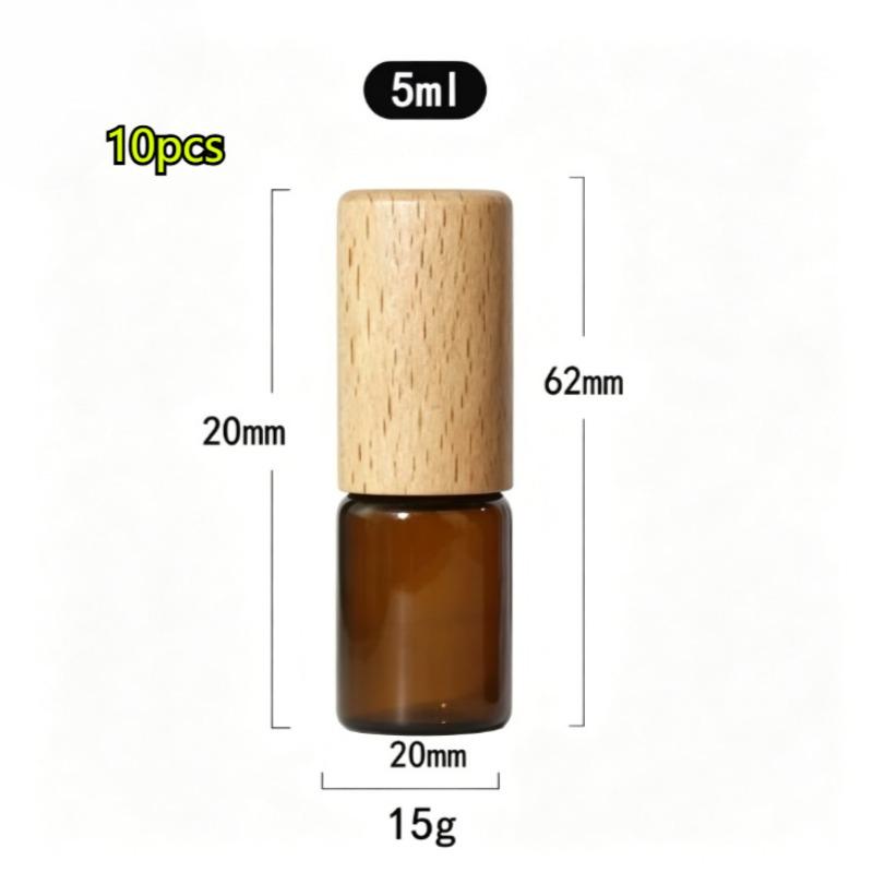 10Pcs 5ml 10ml 15ml Amber Clear Glass Roll On Bottles Natural Bamboo Wood Cap Sample Roller Ball Vials For Essential Oil Perfume