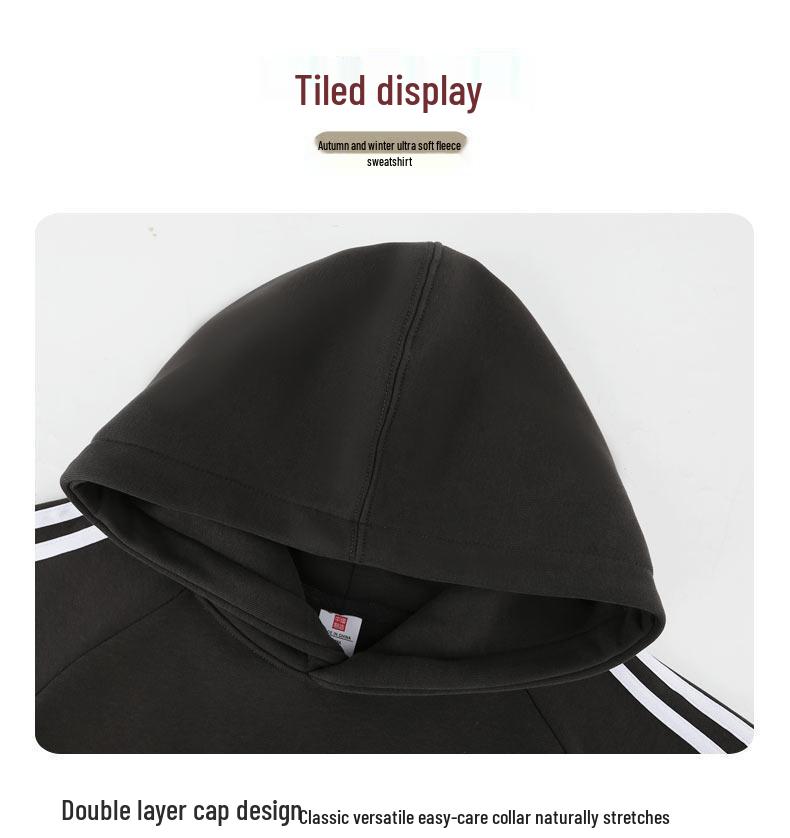 450g Trendy Unisex Cotton Terry Ollie Fleece Hooded Three-Stripe Patchwork Sweatshirt Jacket - Autumn/Winter Collection