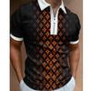 Trendy Short Sleeve Polo, Zipper, Geometric Print for Casual