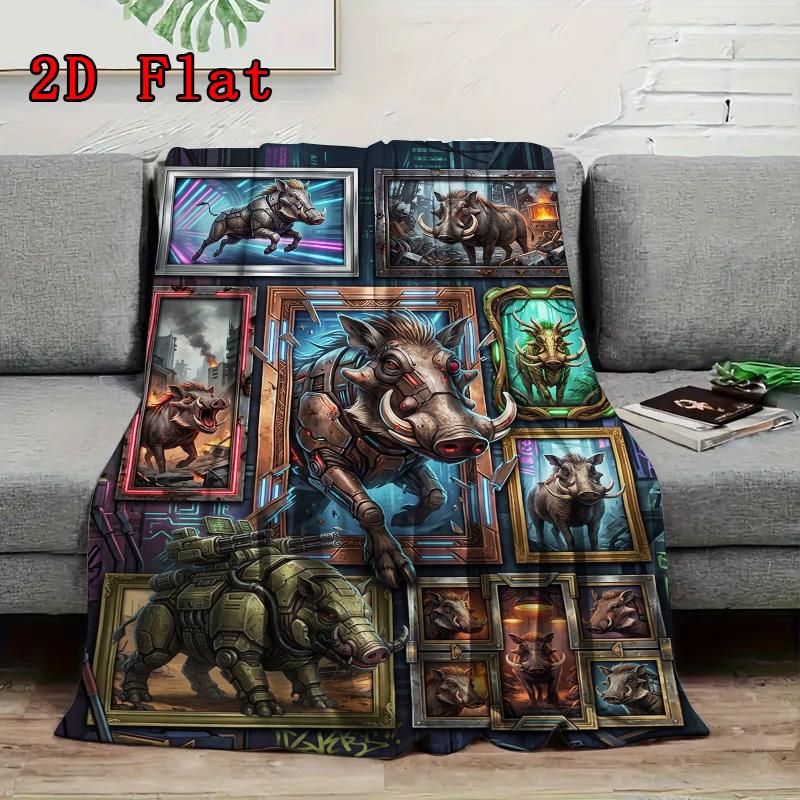 Cybernetic Boar Gallery 2D Flat Pattern Flannel Blanket, High Quality All Seasons, Home Decor, Warmth and Comfort, Perfect for Christmas Gifts.