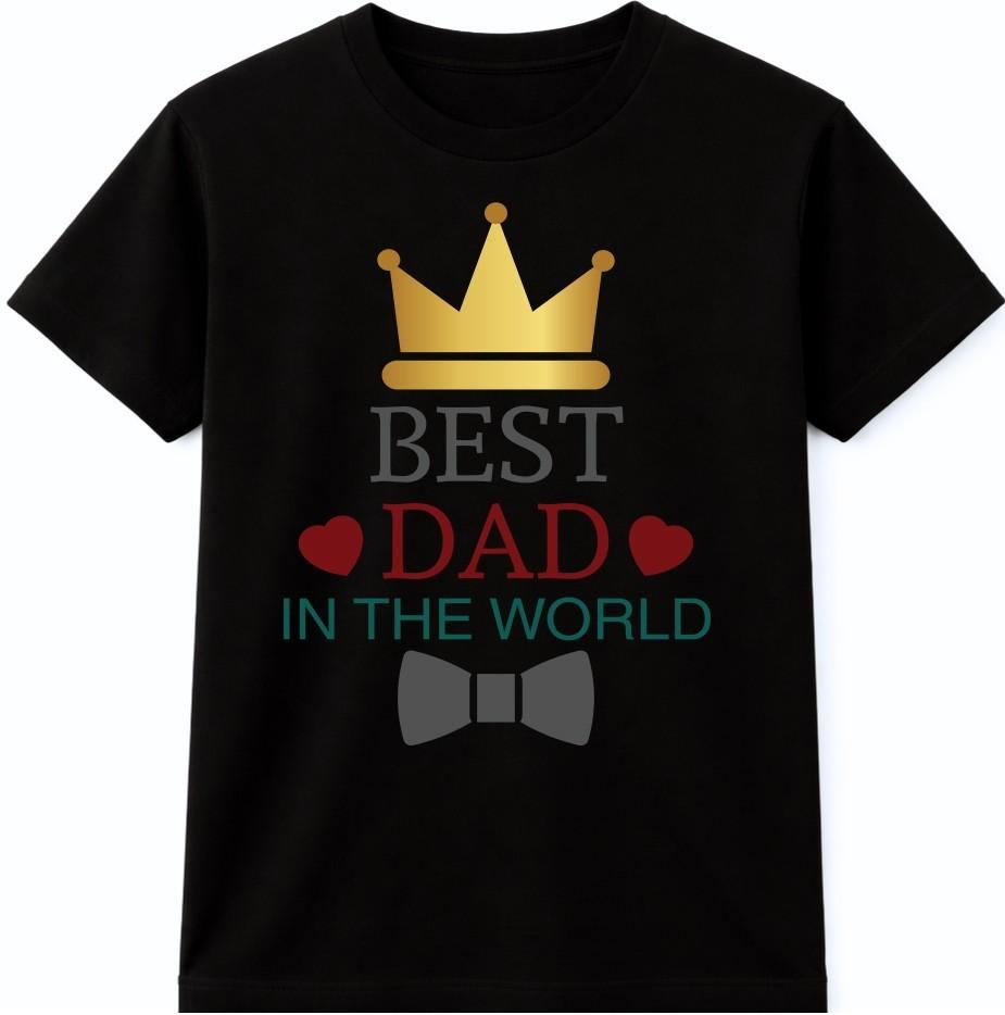 Fathers Day T-Shirt Best Dad In The World Crown Graphic Gift Crew Neck Tee